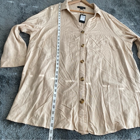 Arna York Women's Viscose-Linen Long Sleeve Button Down Shirt, Tan, Size 22/24 - Picture 5 of 10